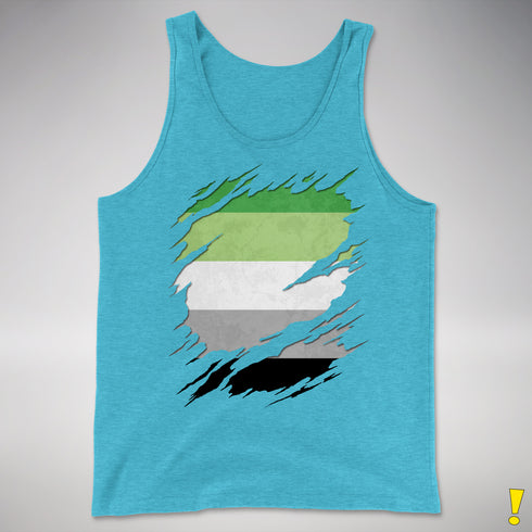 Aromantic Pride Flag Ripped Reveal Premium Tank Top - Aqua Triblend